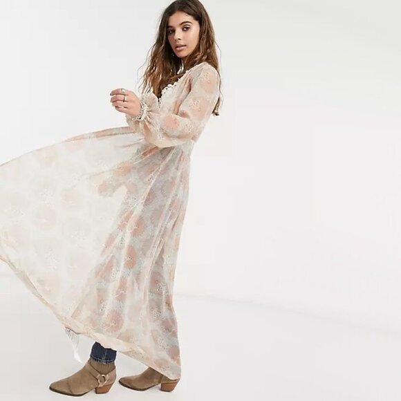 Free People long sleeve floral print semi-sheer longline duster - Picture 8 of 16